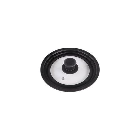 Tapa universal para ollas, sartenes y cazuelas - Vidrio templado con borde de silicona resistente al calor, apta para recipientes de 16, 18 y 20 cm de diámetro - color negro - Crezuo