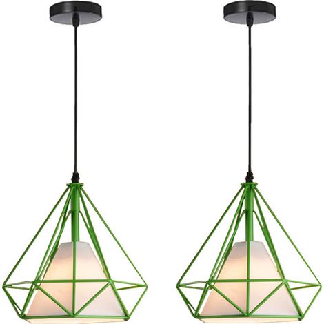 2 Pezzi Lampada a Sospensione Moderno Lampadario da Soffitto Creativo Plafoniera Gabbi di Diamanti Verde