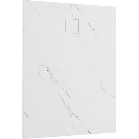 Receveur de douche rectangulaire 70x140 cm en SMC Marbre Calacatta Couleur Blanc Effet Pierre Découpable et Antidérapant Hauteur 2,6cm Mod. Samos