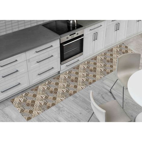 Tappeto Passatoia Cucina Antiscivolo Sottolavello Digitale Dis. Maiolica Marrone, misura50x230coloreMarrone (1/4)