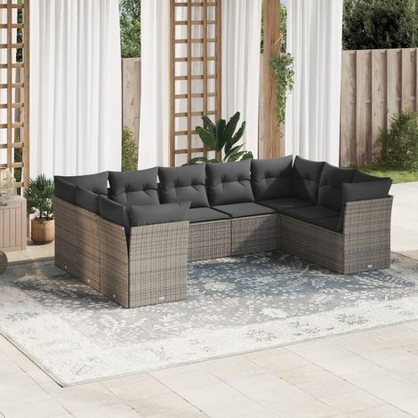 Salon de Jardin 7 Places Gris  Ensemble Canapés Résine Tressée  Durable  Coussins Amovibles (1/3)