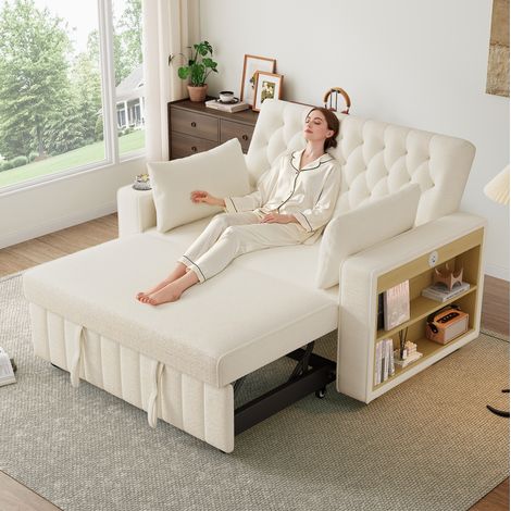 canapé lit convertible 2 places 140x137 chenille beige OKMYHOME (1/5)