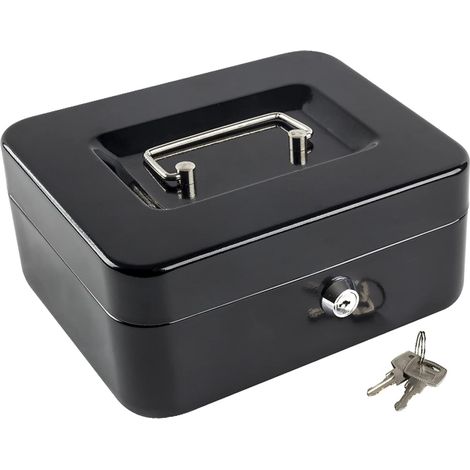Medium Cash Box with Money Tray,Small Safe Lock Box with Key,Cash Drawer,7.87"x 6.30"x 3.54" Black Medium (1/5)