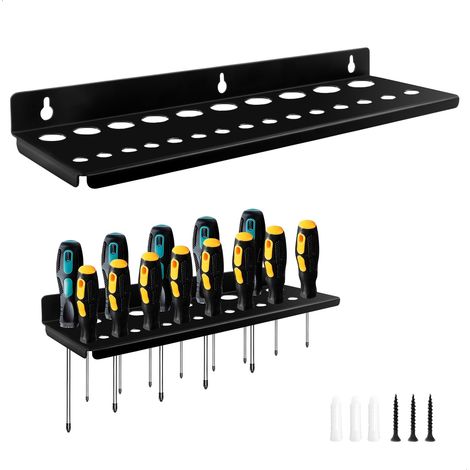Porte-tournevis en acier au carbone de 35 cm, adapté aux garages, aux débarras, aux ateliers et aux établis. (1/5)