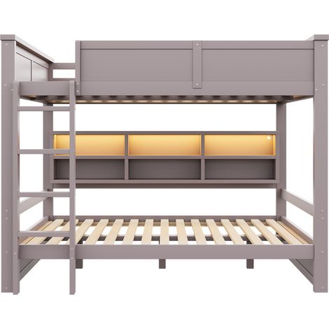 Letto a castello 160x200 con 6 armadi contenitori, luce LED multicolore, struttura in pino e MDF, sponda di sicurezza e montaggio facile  CHICFURN (1/5)