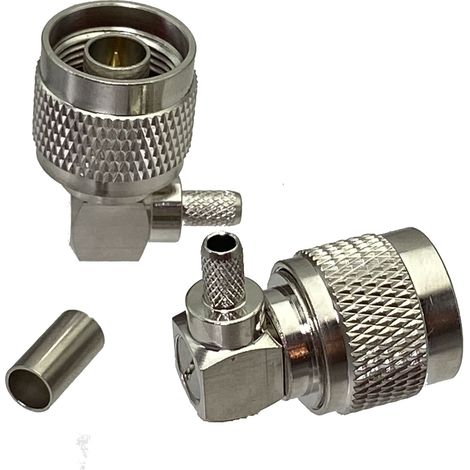 Conector tipo N para cable RG174, en 谩ngulo.