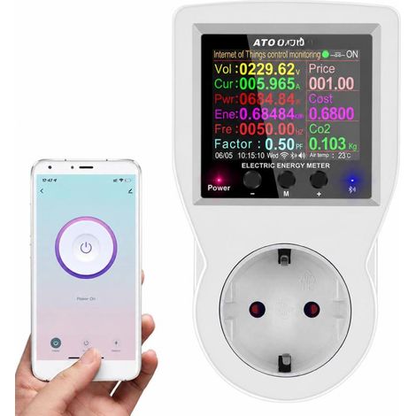 Irovami Prise connectée Tuya Wifi avec moniteur de consommation électrique et compteur multi-énergies, écran couleur 2,4 pouces et application mobile de contrôle à distance (1/5)