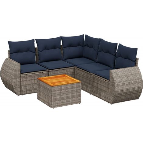 Conjunto de sofá de jardín de 6 piezas con cojines, poliratán gris vidaXL (1/5)