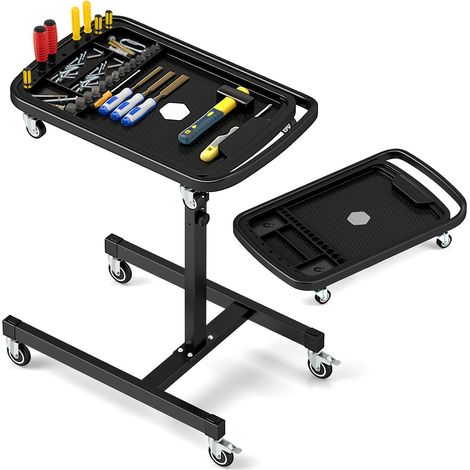 COSTWAY Vassoio Organizer per Attrezzi 2-in-1 con 4 Ruote, Carrello Porta Attrezzi Regolabile in Altezza con Vassoio, Carrello per Attrezzi da Meccanico Portatile per Garage e Officina, Nero (1/5)