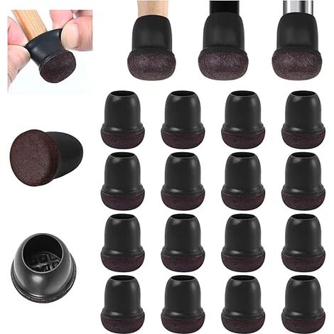 Protections pour pieds de chaise, lot de 16 embouts en silicone avec patins en feutre, protections antibruit pour pieds de meubles ronds et carrés, noir XS (1/5)