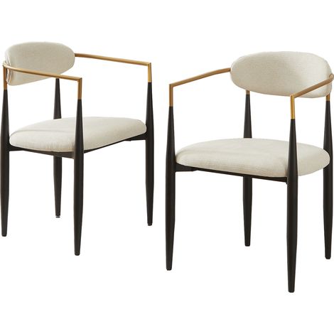 Set de 2 sillas de comedor beige con estructura metálica negra y detalles dorados MODENUIT (1/5)
