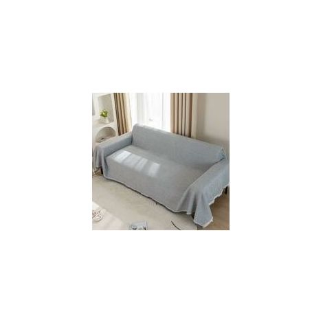 Couverture de canapé en tissu gaufré, grand plaid tissé 2 ou 3 places avec pompons, grand plaid réversible pour canapés, fauteuils, lits doubles et fauteuils 180 x 300 cm – Gris clair (1/5)