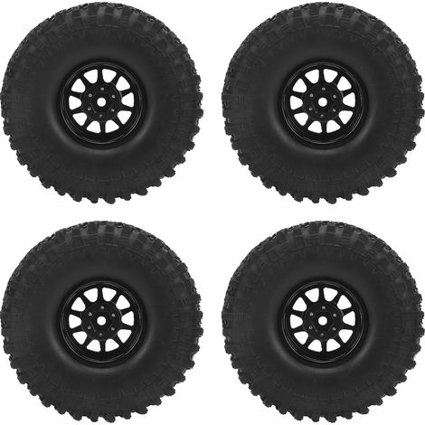 4 Pneus 1/10 Voiture RC Caoutchouc Souple Résistant à l'Usure Roue pour AXIAL SCX10 90046 Noir (1/5)