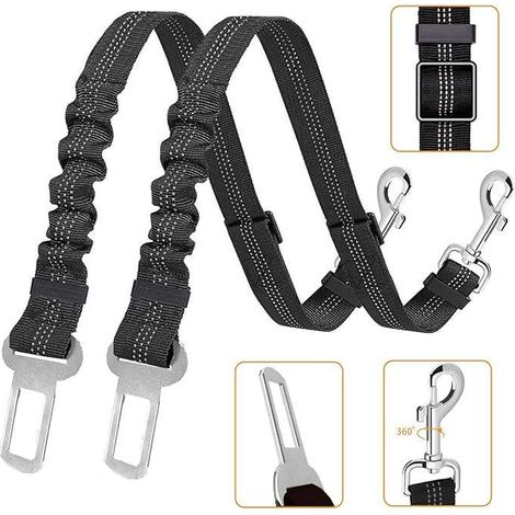 Cintura di sicurezza regolabile per cani, elastica, nera, 2 pezzi.
