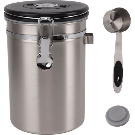 1,8-Liter-Kaffeebehälter aus Edelstahl mit Löffel, luftdicht für Kaffeebohnen, Silber (1/5)