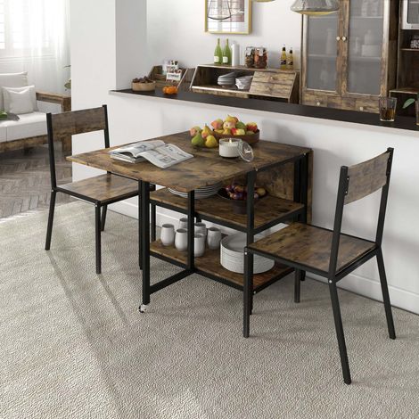 Table à manger pliante 140x80 cm avec roulettes, rangement 2 niveaux, table extensible 2-6 places style industriel (1/5)