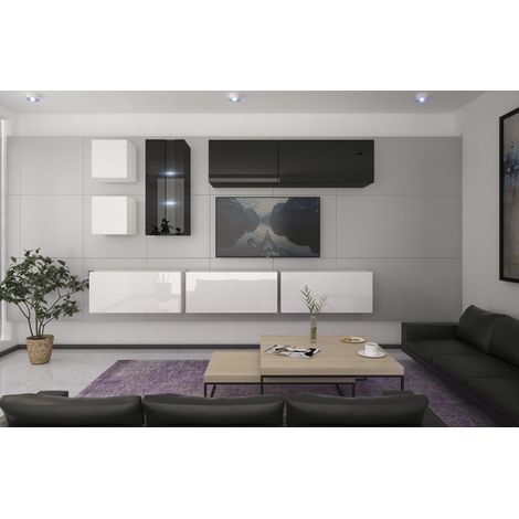 Ensemble meuble TV NEXT 280 AN280-17BW-HG25-1A blanc-noir brillant 260 cm