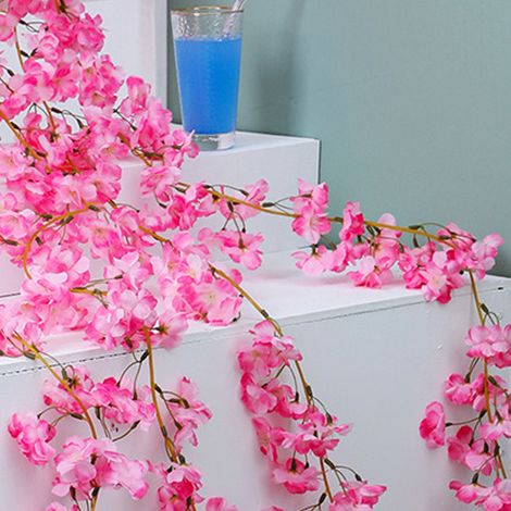 Guirnalda artificial de flores de cerezo: guirnalda con 135 flores rosas, 1,8 m de largo, para el hogar, la oficina y como decoración para eventos. (1/4)
