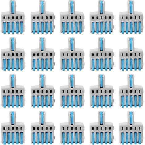 20 Stück SPL Schnellverbinder 1 Eingang 5 Ausgänge PushType Splitter Kupfer- und PC-Material Drahtanschluss (Blau)