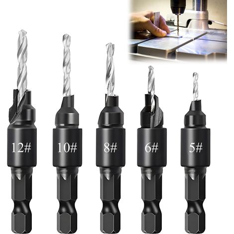 5Pcs Woodworking Chamfer Drill Bits Woodworking Drill Bits with 1/4 Hex Shank Adjustable Quick Change Milling Bits Replaceable with Hex Wrench (1/5)