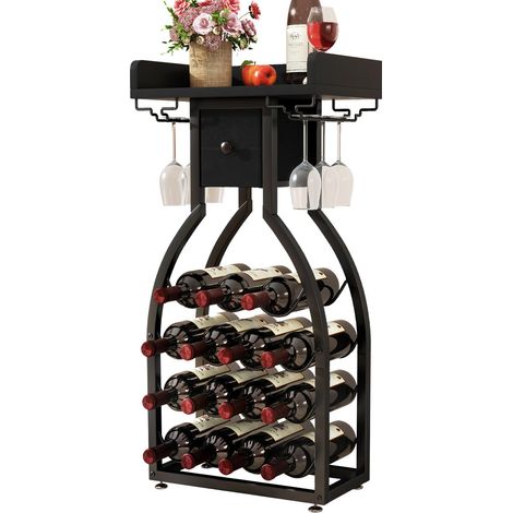 Étagère à Vin 15 Bouteilles,Porte Bouteille avec Tiroir,Noir TMJ908B (1/5)