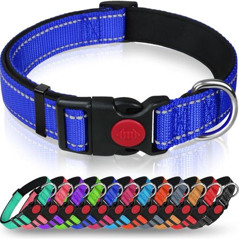 Hundehalsband, verstellbares, klassisches reflektierendes Nylonhalsband mit weicher, atmungsaktiver Netzpolsterung für mittelgroße Hunde, Größe M, Dunkelblau (1/5)