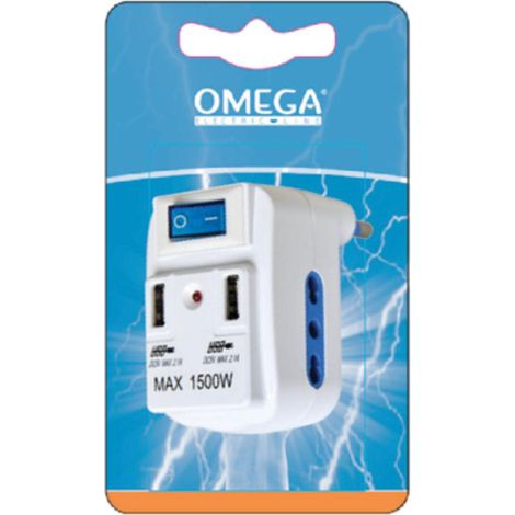 ADATTATORE 2BPRESE 10/16A 2P+T 2USB SPINA  16A CON INTER.LUMINOSO E LED