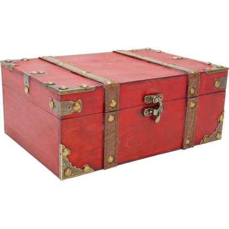 Coffre au Trésor Vintage Rectangulaire en Bois Renforcé aux Coins - Idéal pour Bijoux, Photos et Cartes Postales (1/5)