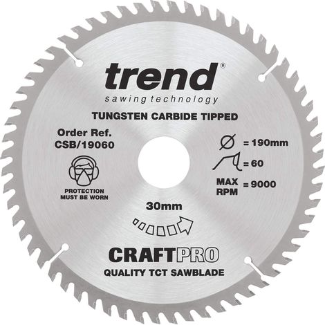 TREND Lama per sega circolare CraftPro TCT per finiture fini, 190 mm x 60 denti x 30 mm di foro, con punta in carburo di tungsteno, CSB/19060 (1/4)