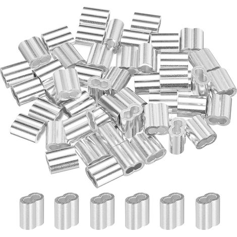 3/32" 2,5 mm Aluminium Sertissage Boucle Manchon Double Ferrule pour Fil Corde Câble Ligne Fin, Argent 50pcs (1/5)