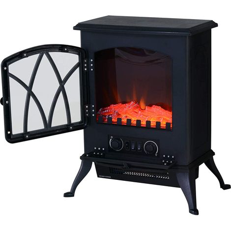 Estufa Eléctrica tipo Chimenea Calefactor de Leña 1000W/2000W 45x28,5x54cm Negra (1/5)
