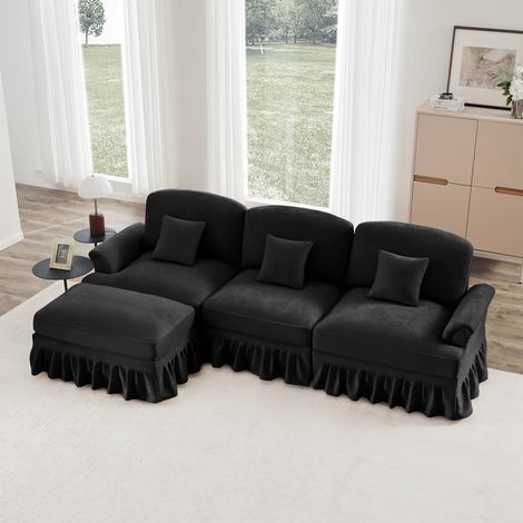 Sofá 3 plazas Modular Doble diseño Falda extraíble Chenilla color Negro (1/4)