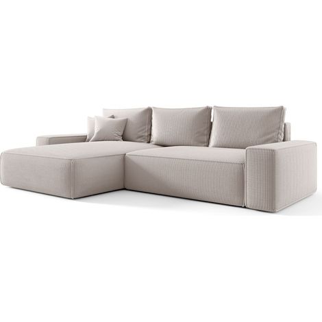 Canapé d’angle velours convertible avec coffre NINA angle gauche-Beige-angle gauche (1/4)