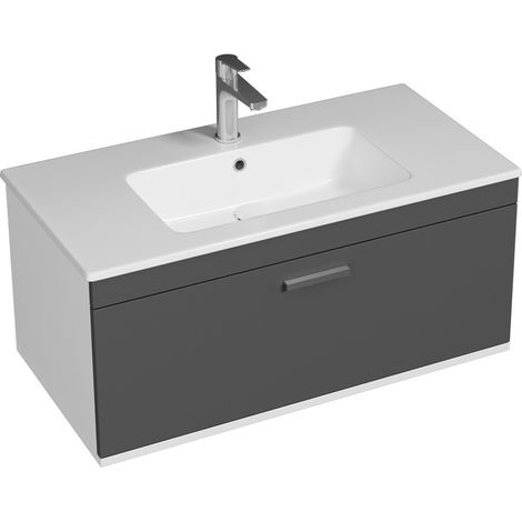 RUBITE Meuble salle de bain simple vasque 1 tiroir gris anthracite largeur 90 cm (1/4)