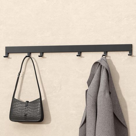doporro Wandgarderobe aus Aluminium mit verschiebbaren Garderobenhaken, Garderobenleiste mit Kleiderhaken für Flur, Bad, Küche & Schlafzimmer, 60 cm, Matt Schwarz, Stalo-10