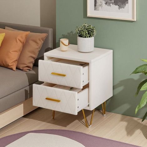 Nachttisch mit 2 Schubladen, Samt in Honigfarbe, goldene Füße - Set von 2 - 41x35.5x51 cm - Moderner und sanfter Luxus-Stil