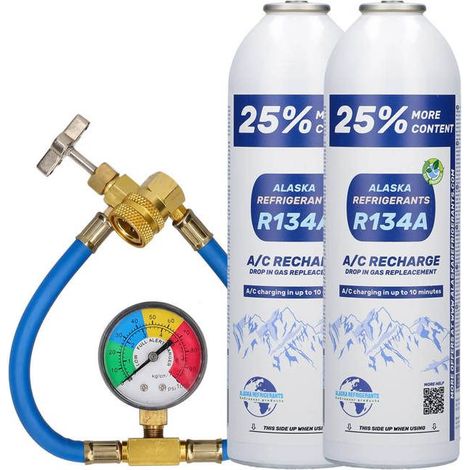 Kit Doble - Refrigerantes de Alaska Refrigerante de reemplazo R134a para vehículos + manguera y manómetro