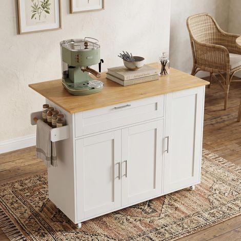 FurnitureR White Kitchen Island 132.5x44x90cm with Drawer 3 Doors (1/5)