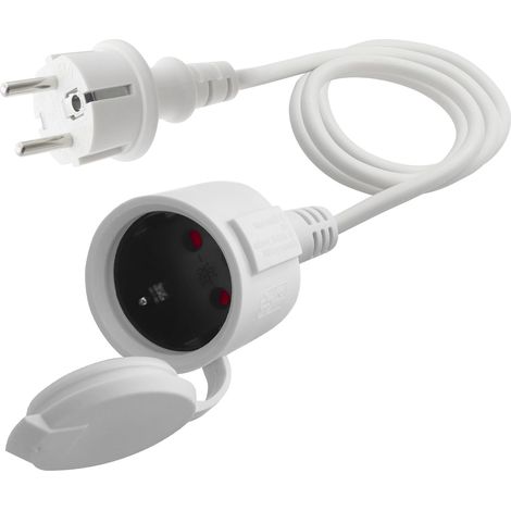Rallonge électrique d'extérieur Court, Câble d'extension Blanc, 3x1,5 mm² 16A 250V IP44, pour la Maison (Blanc- Régulier, 1.5M) (1/5)