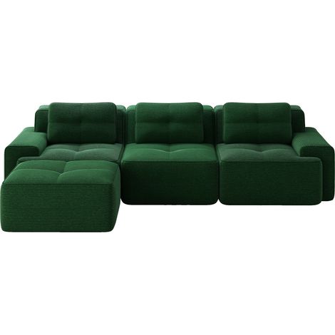 ELVMI Sofá modular de esquina 3 plazas con asiento profundo y base antideslizante, en pana, verde (1/5)