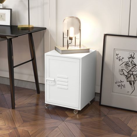 Mueble Archivador con Ruedas Estante Ajustable y Puerta de Metal para Tamaño A4 para Estudio 38x38,5x55,5 cm Blanco (1/5)