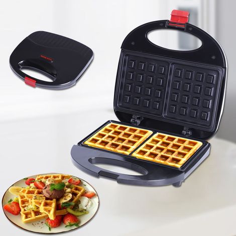 Pince à gaufres - Appareil à petit-déjeuner - Appareil à sandwichs - Gaufrier - Machine à pain - Aluminium - Noir (1/4)