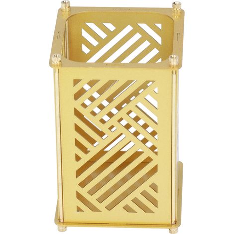 Porte-stylo en métal doré brillant, design Tour de Canton, pour bureau et école, rangement multifonctionnel, installation facile.