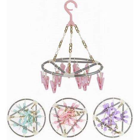 Trade Shop - Stendibiancheria 15 Pinze Mollette Rotondo Stendino Biancheria Con Gancio 79542 - (1/2)