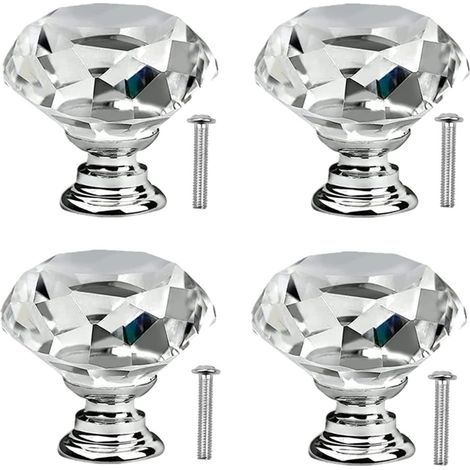 4 Pcs Poignée Bouton de Porte Placard Meuble Tiroir Diamant de Verre Cristal Boutons de tiroir en cristal avec vis pour commode de cuisinepoignées de porte en verre de cuisine 30mm (1/5)