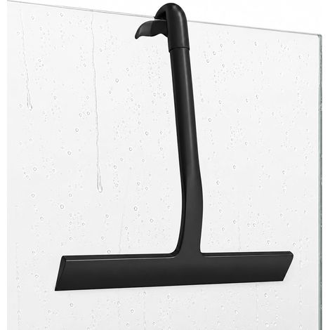 Raclette Douche, Silicone Monobloc avec Crochet Intégré, pour Porte en Verre, Miroir, Carrelage, Fenêtre de Salle de Bain, Vitre de Voiture, 21 cm, Noir (1/5)