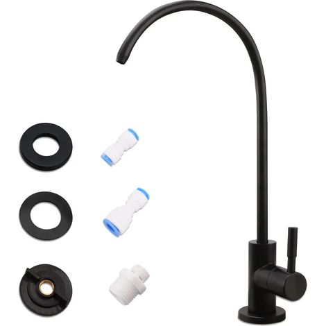 Robinet de cuisine noir mat 1/4" avec filtre en acier inoxydable pour eau potable, robinet d'évier à eau froide et purificateur d'eau. (1/5)