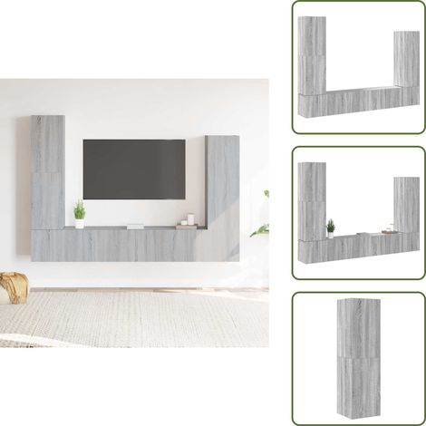 The Living Store Ensemble de meubles TV 4 pcs Sonoma gris Bois d'ingénierie - Meuble Tv - Meuble Tv Mural - Ensemble Meuble Tv - Rangement Tv - Salon Moderne (1/5)
