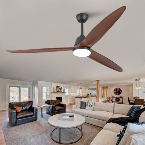Ventilateur de plafond silencieux 178 cm avec éclairage LED, moteur DC réversible, dimmable, noyer (1/5)