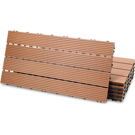 SWANEW Piastrella per terrazza Piastrelle per giardino ad incastro Rivestimento Piastrelle ad incastro in legno composito WPC 60x30 marrone 24pz